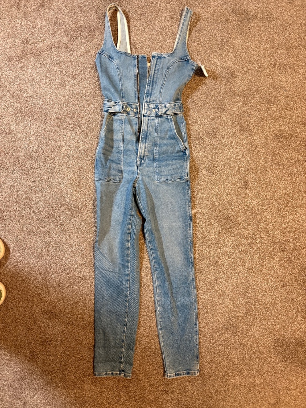 XS GOOD AMERICAN JEAN ZIP UP ROMPER